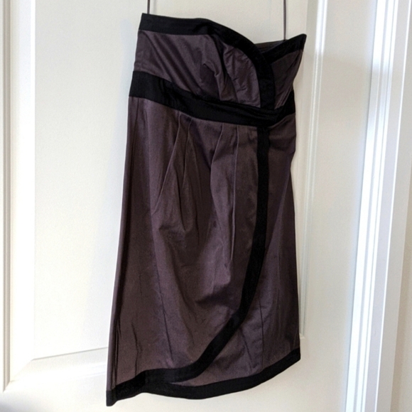 H&m Strapless Sweetheart Neckline Dress -  Brown with Black Trim - Size 6 - Picture 2 of 5